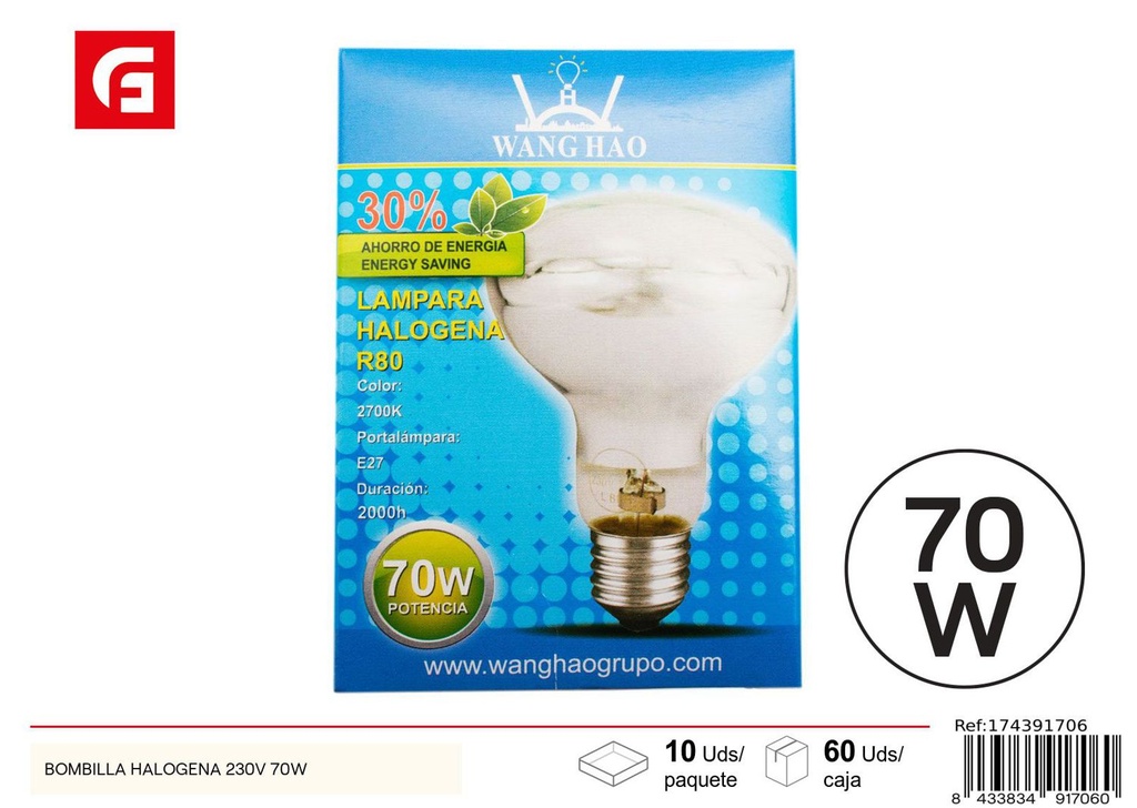 Bombilla halógena 230V 70W - Iluminación