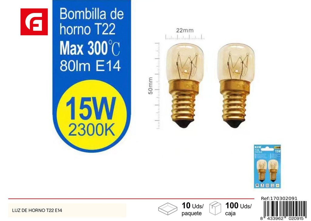 Bombilla luz de horno T22 E14