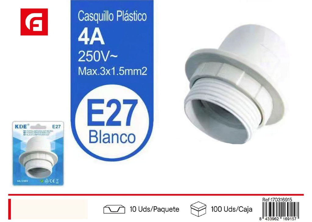 Portalámpara E27 blanco con arandela para iluminación