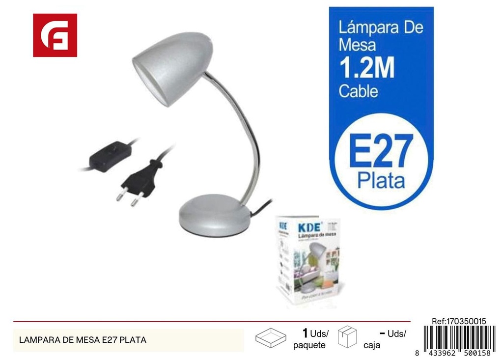 Lámpara de mesa E27 plata para oficina y hogar