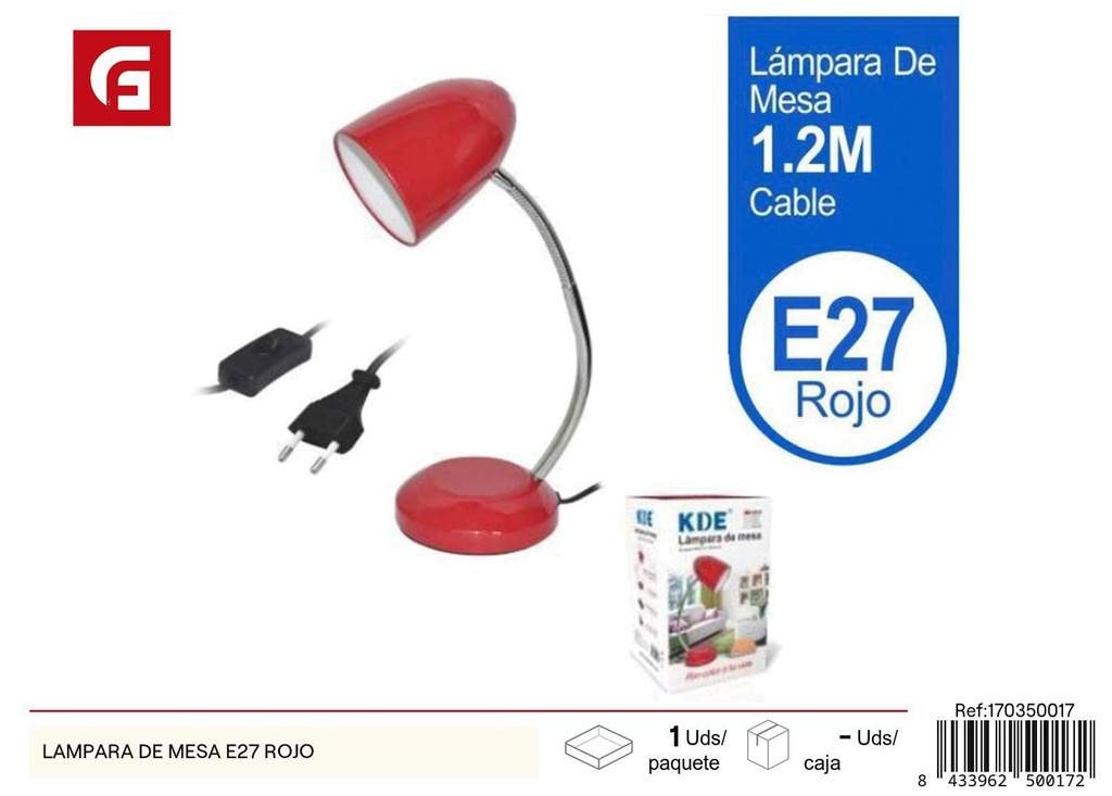 Lámpara de mesa E27 roja