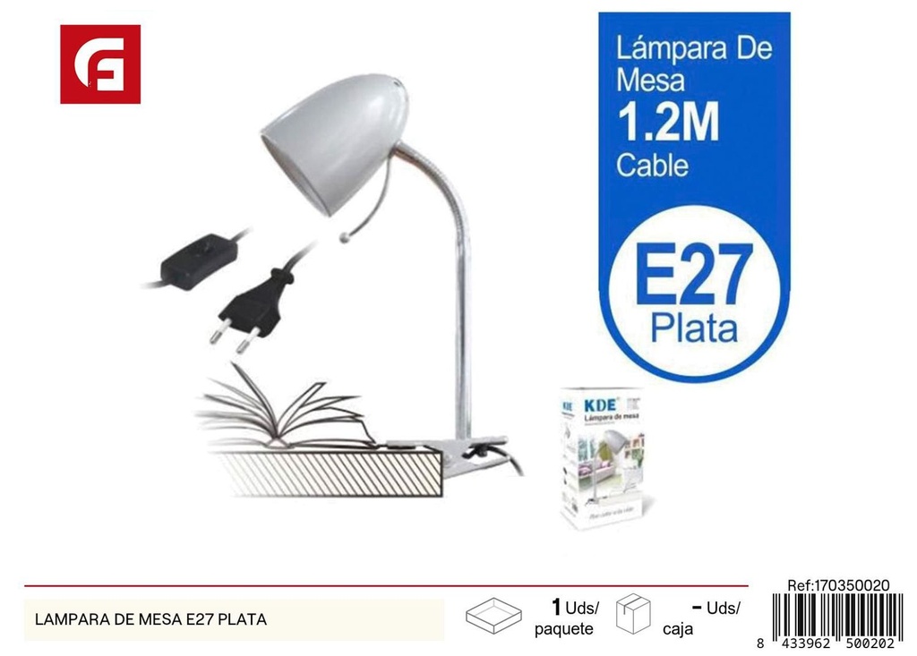 Lámpara de mesa E27 plata