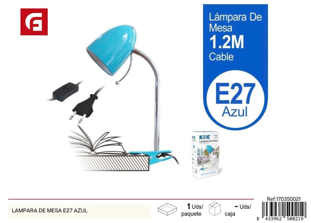 Lámpara de mesa E27 azul para lectura y trabajo