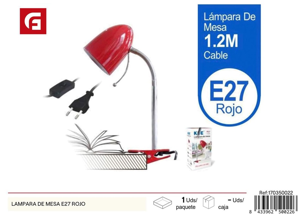 Lámpara de mesa E27 roja para escritorio