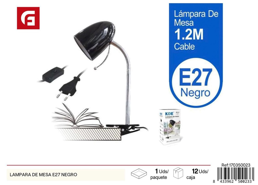 Lámpara de mesa E27 negra para iluminación