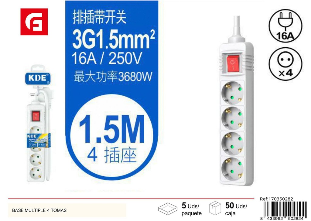 Base múltiple 4 tomas para electricidad