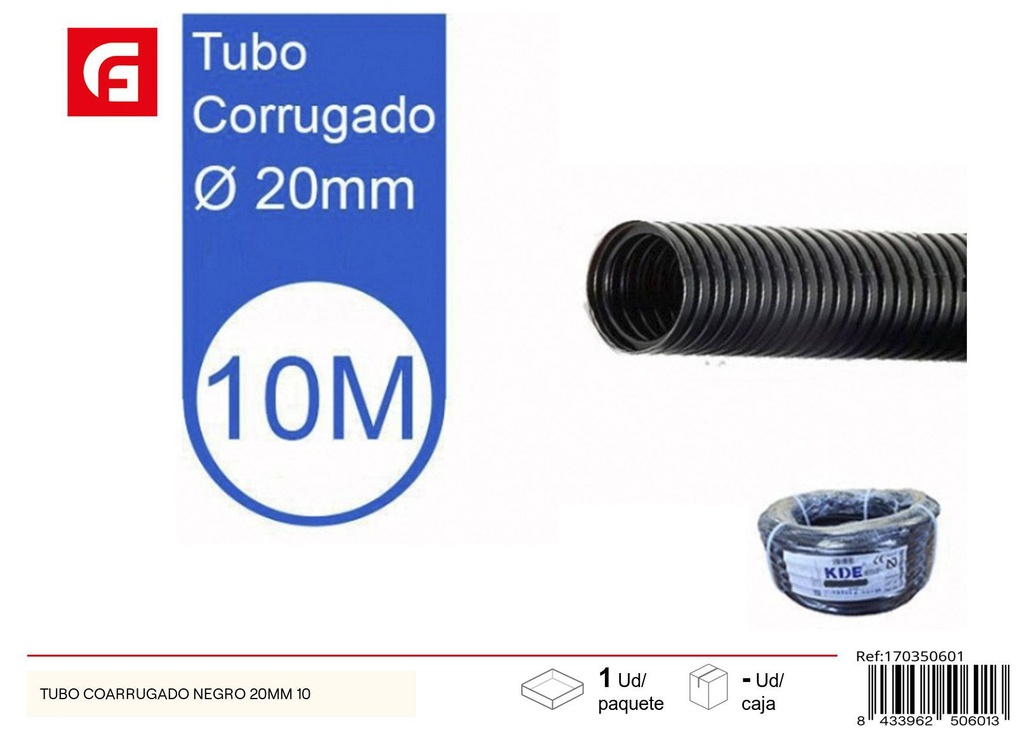 Tubo corrugado negro 20mm 10m - Suministros eléctricos y tuberías