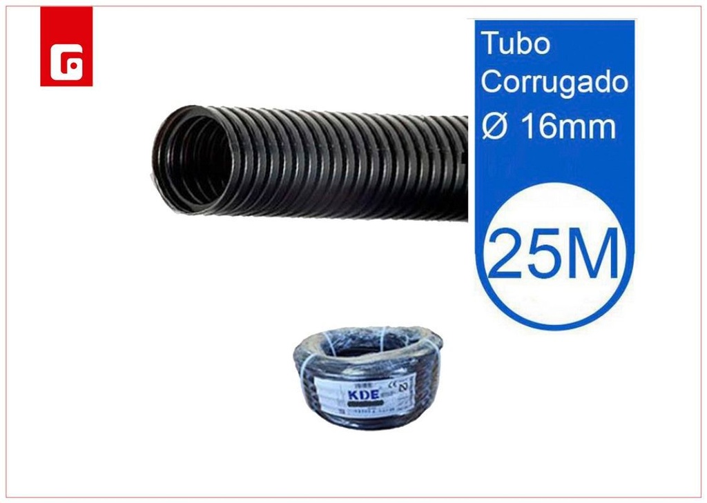 Tubo coarrugado negro 16mm 25m para instalaciones eléctricas