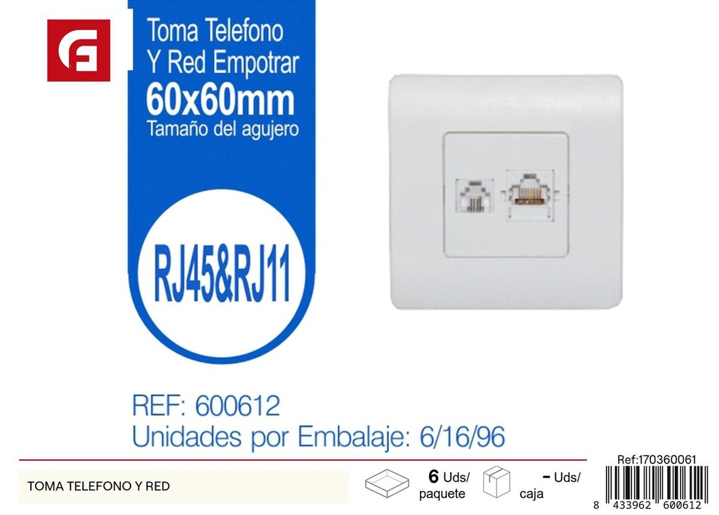 Toma teléfono y red para conexiones