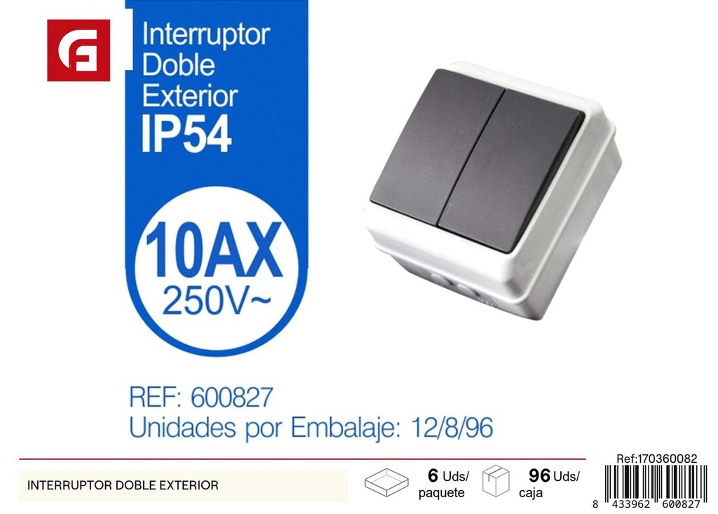 Interruptor doble exterior para instalaciones eléctricas