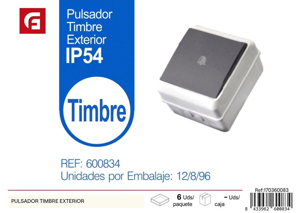 Pulsador timbre exterior para puerta