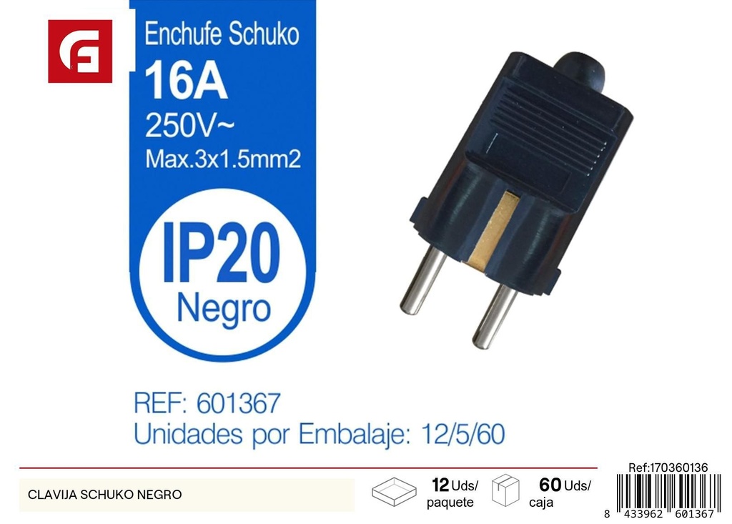 Clavija SCHUKO negro conexión eléctrica