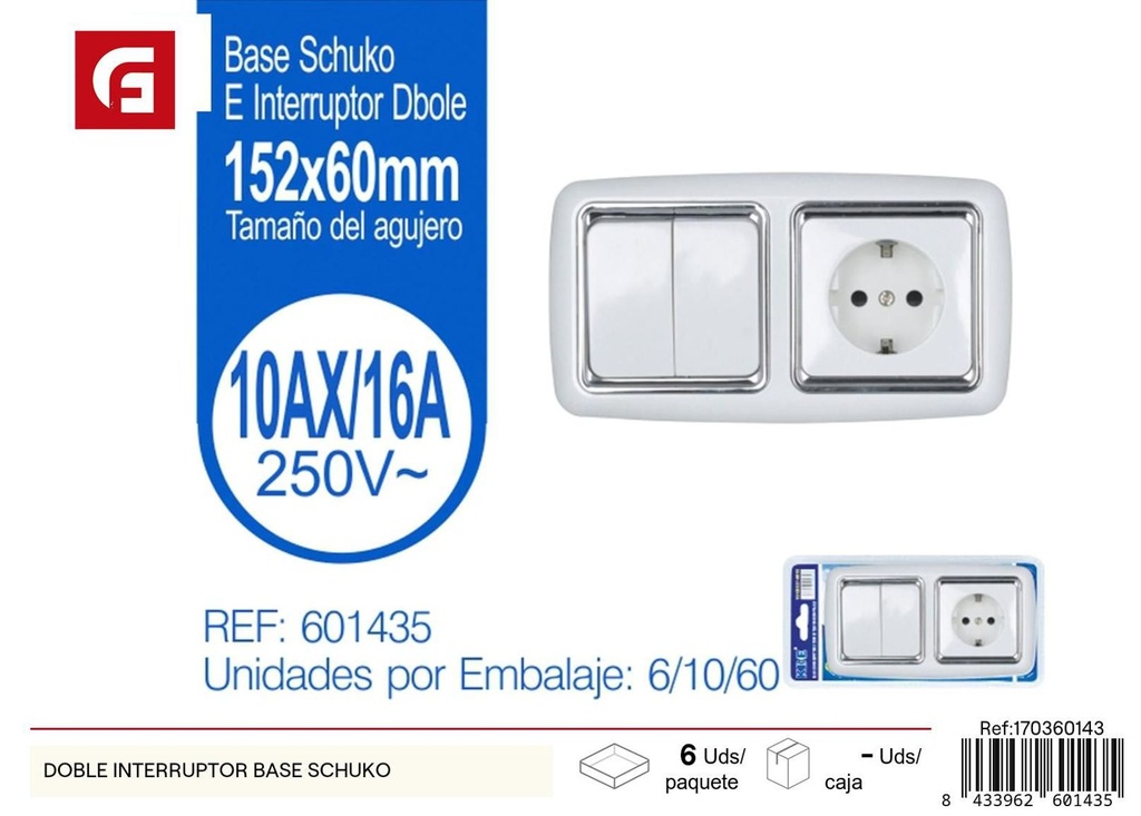 Base doble interruptor Schuko para conexiones eléctricas