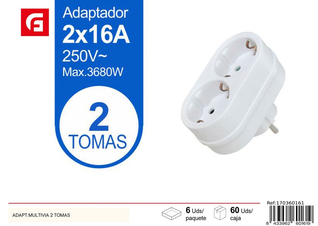 Adaptador múltiple con dos tomas para enchufes