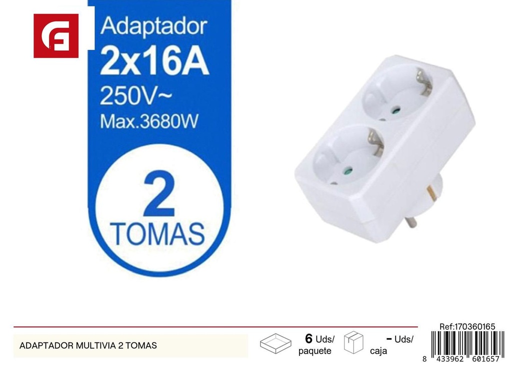 Adaptador multivía con 2 tomas para conexiones eléctricas