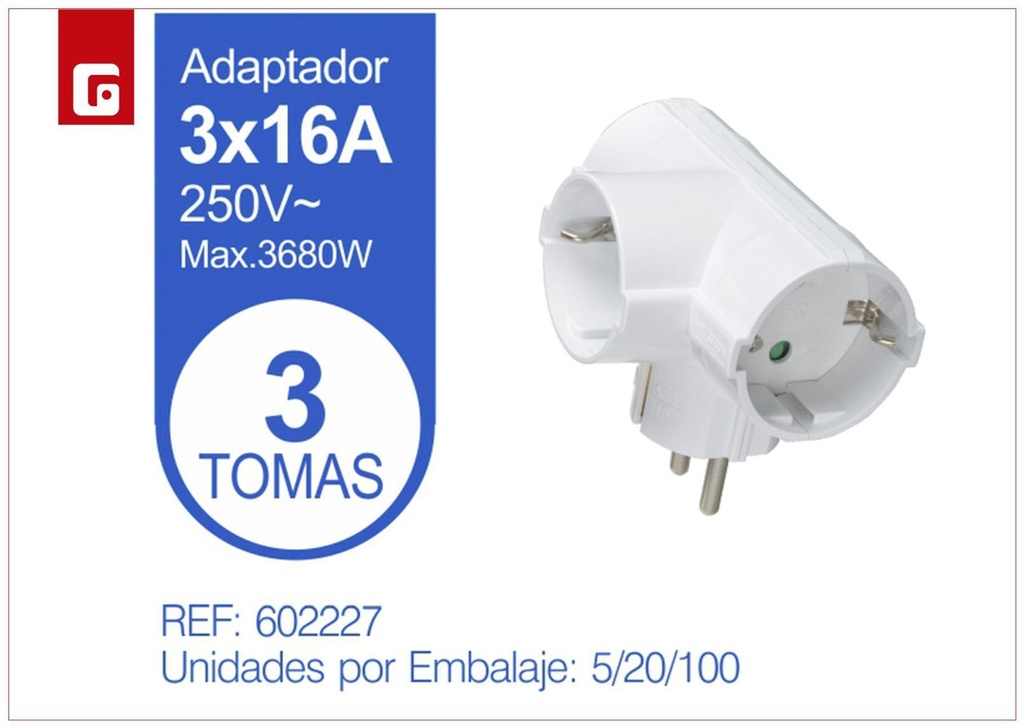 Adaptador multivía de 3 tomas