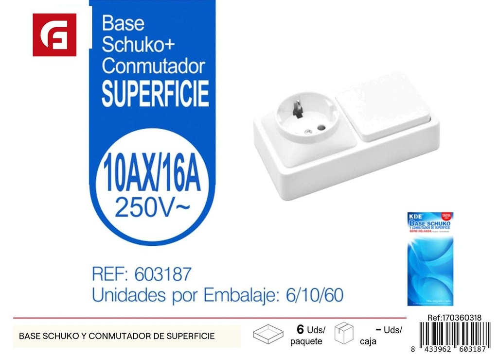 Base Schuko con conmutador de superficie