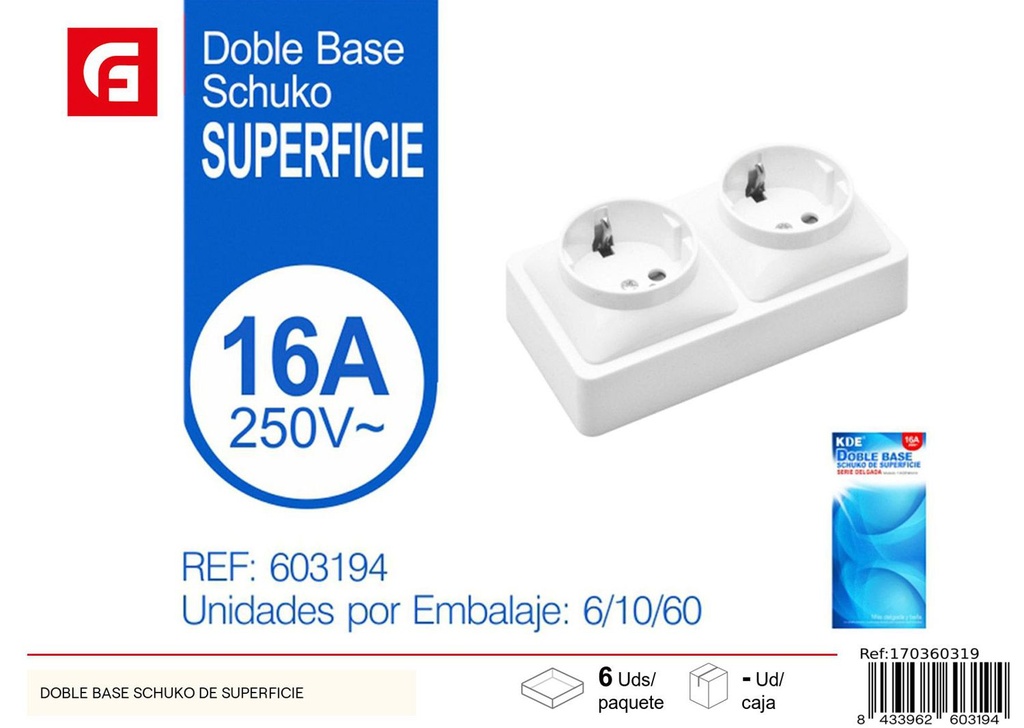 Doble base Schuko de superficie