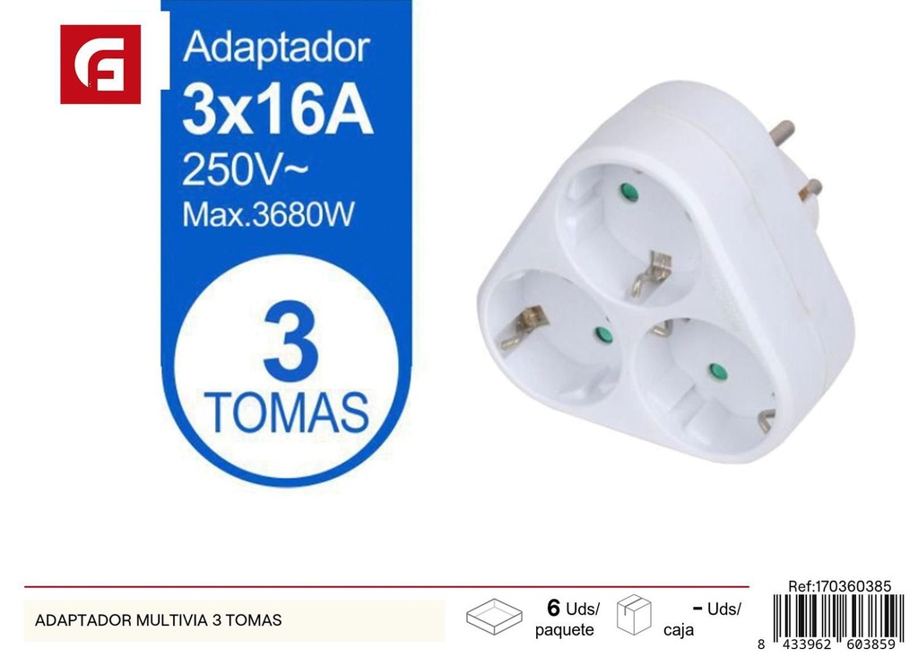 Adaptador multivía 3 tomas