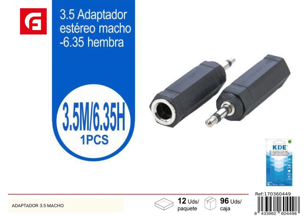 Adaptador de enchufe macho 3.5mm para conexiones eléctricas