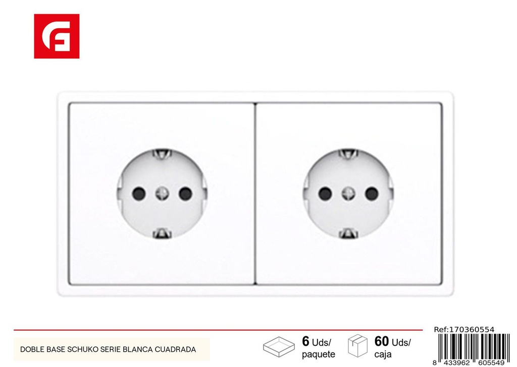 Base enchufe doble Schuko serie blanca cuadrada para electricidad