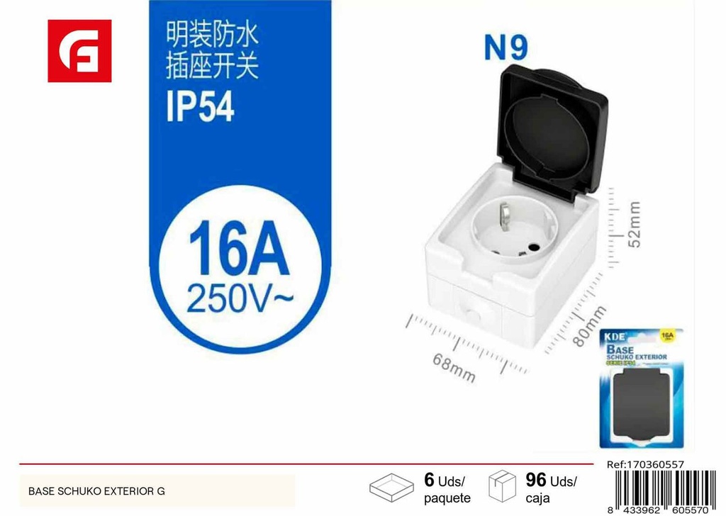 Base Schuko exterior G para conexiones eléctricas