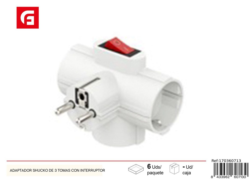 Adaptador Schuko de 3 tomas con interruptor