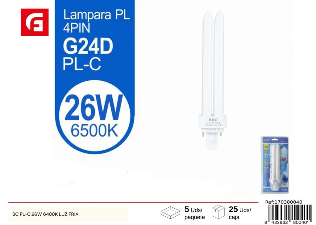 Bombilla BC PL-C 26W 6400K luz fría para iluminación