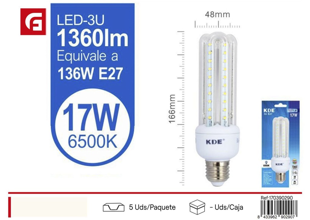 Bombilla LED 3U 17W E27 luz fría