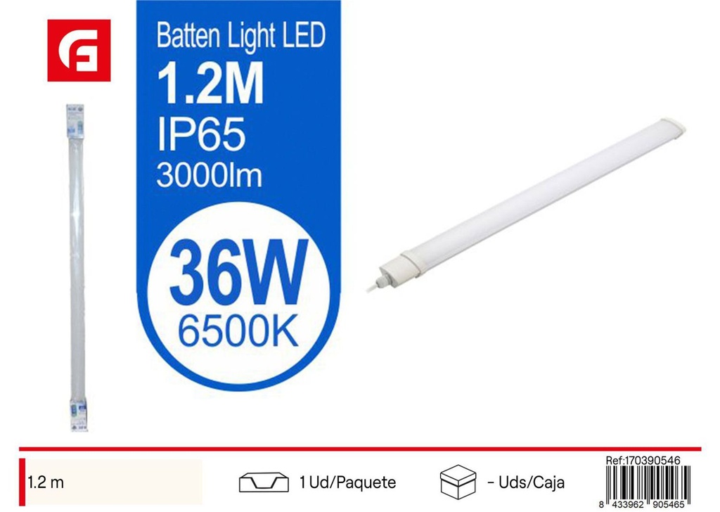 Regleta LED integrada 36W 1.2m para iluminación