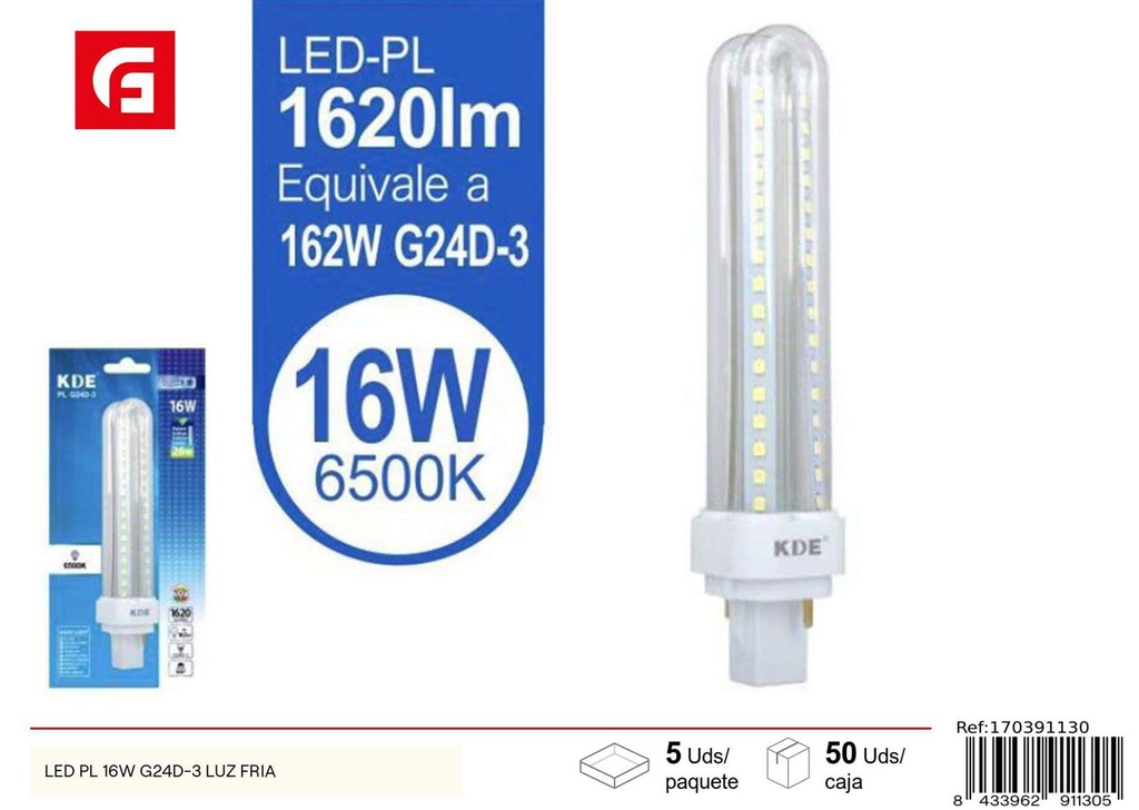 Lámpara LED PL 16W G24D-3 luz fría para iluminación