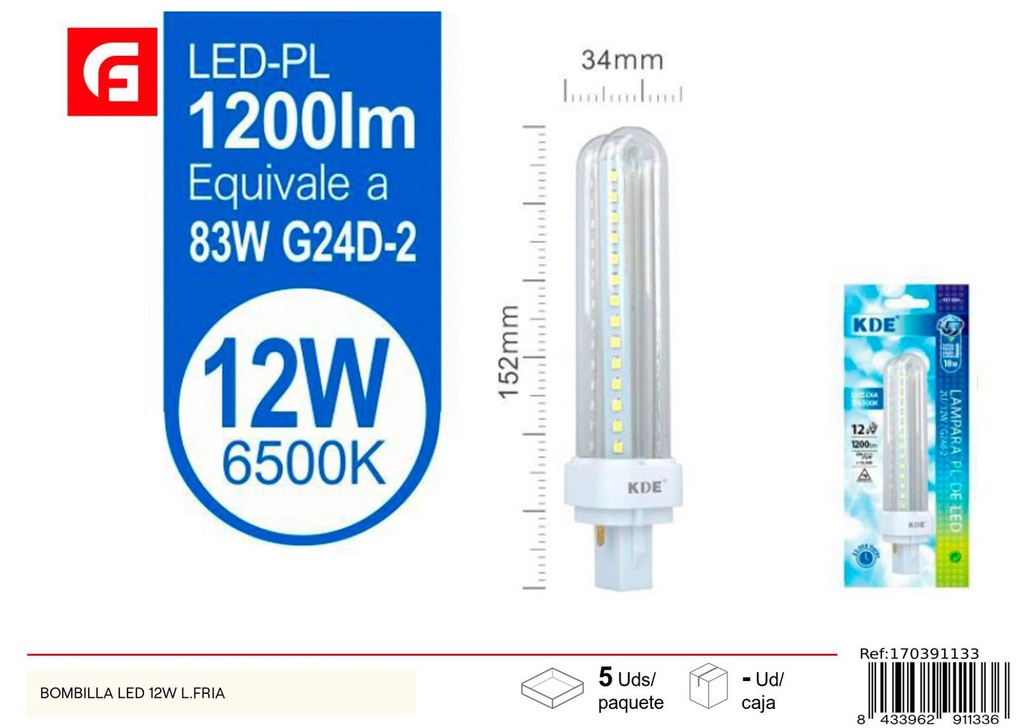 Bombilla LED 12W luz fría para iluminación eficiente