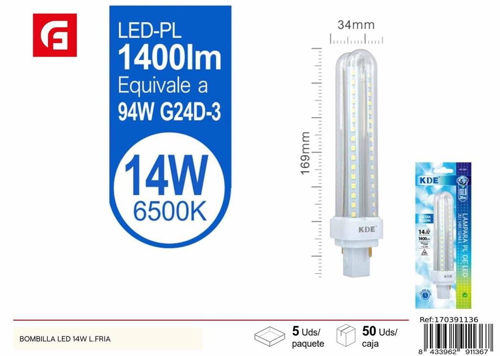 Bombilla LED 14W luz fría para iluminación