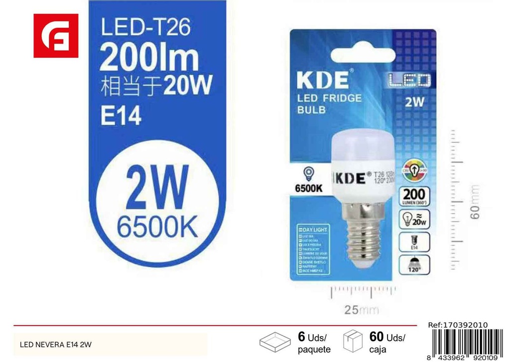 Bombilla LED E14 para nevera 2W