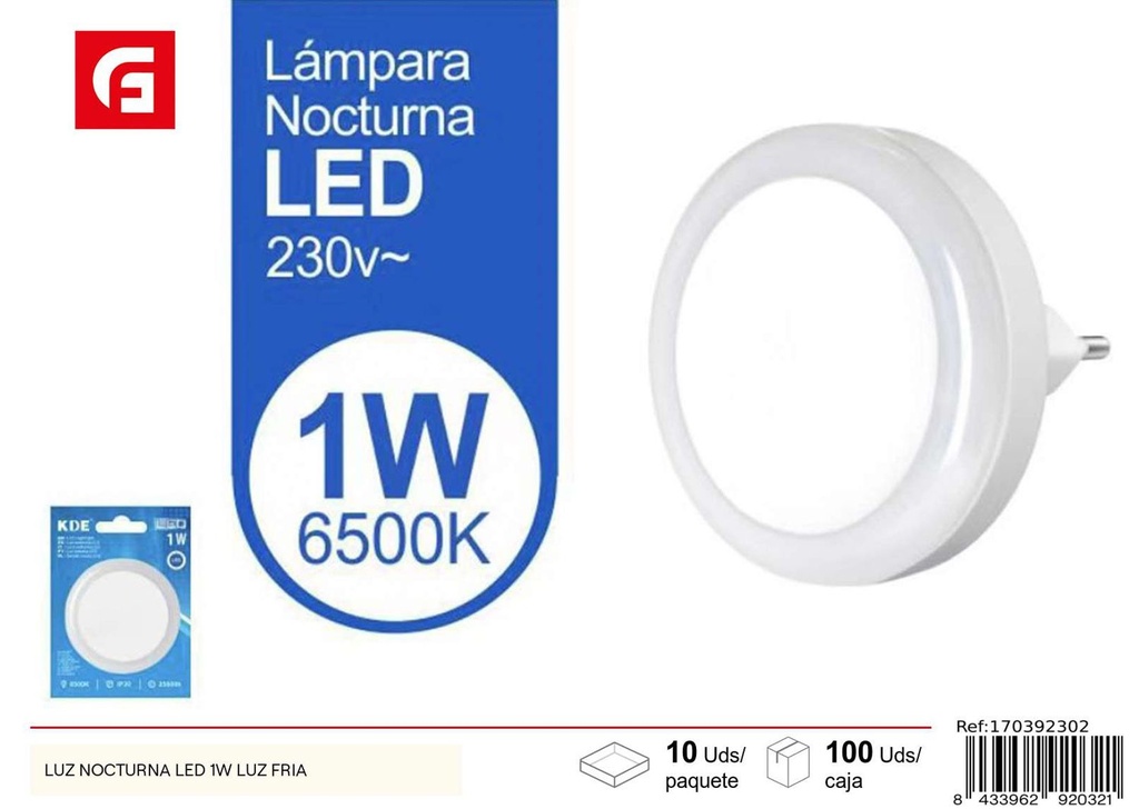 Luz nocturna LED 1W luz fría para iluminación