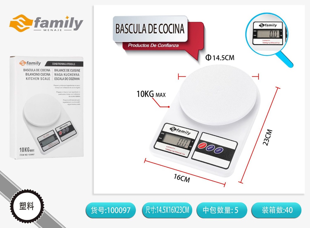 Báscula de cocina SF-400 color blanca 10 kg - Utensilios de cocina