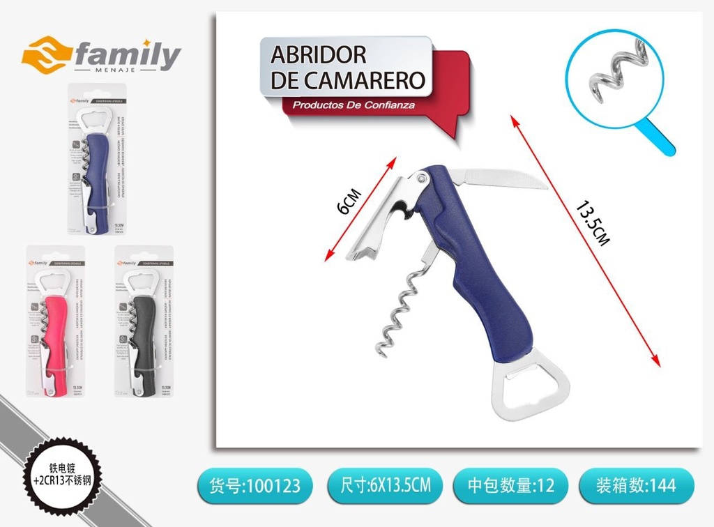 Abridor de camarero multifunción para cocina