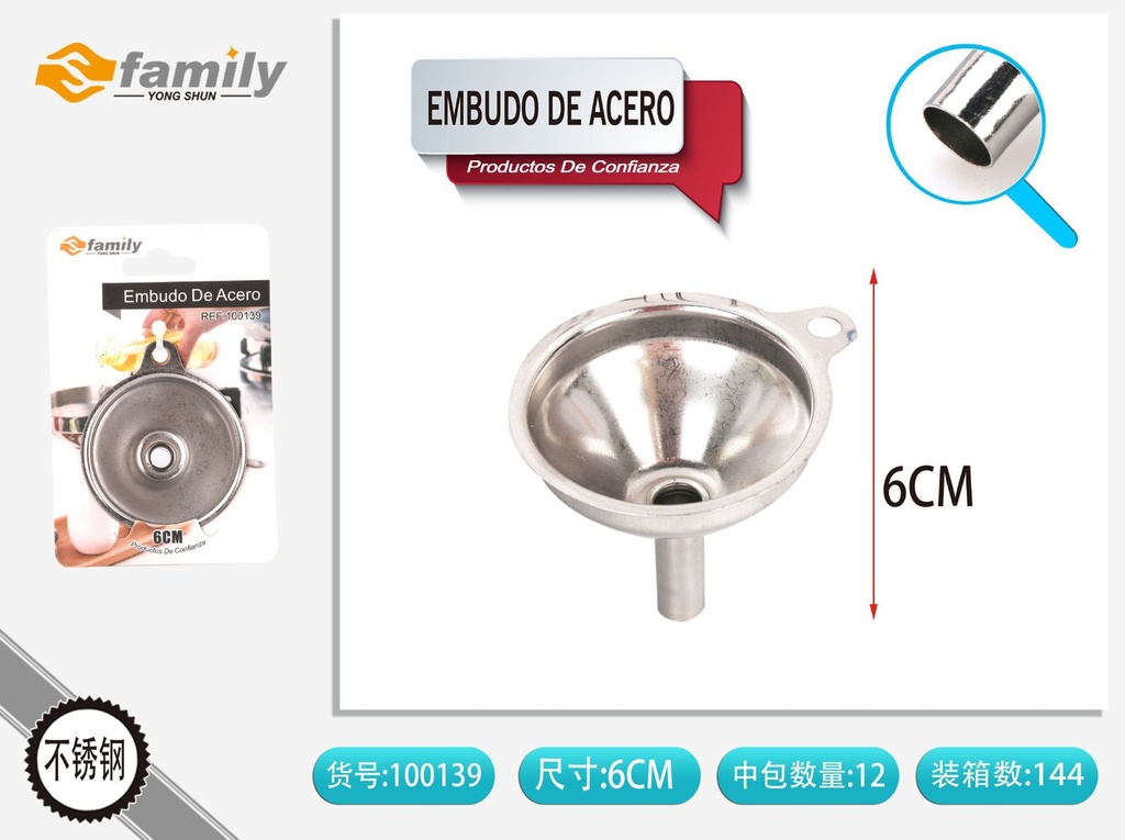 Embudo de acero pequeño para cocina y bebidas