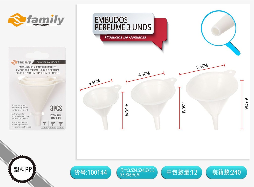 Embudos de perfume 3ud 3.5cm, 4.5cm, 5.5cm - Accesorios de cocina