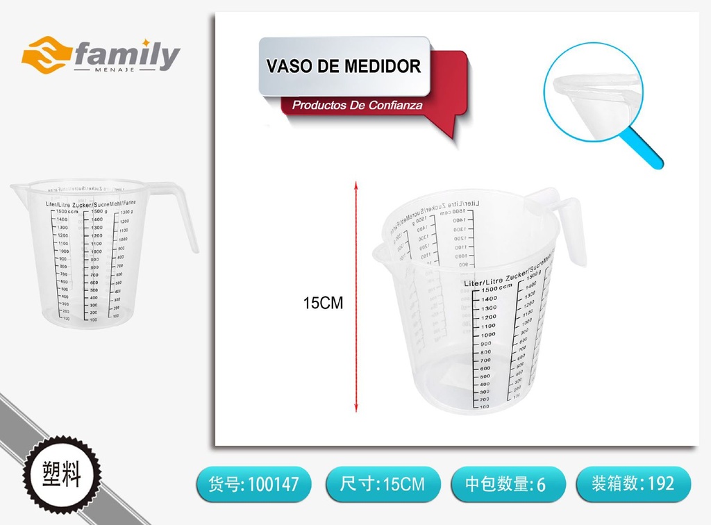 Vaso medidor 1500ml con medidas en negro