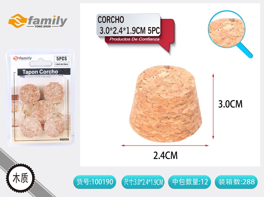 Tapon de corcho 3.0*2.4*1.9 cm - Sellos de corcho para bebidas