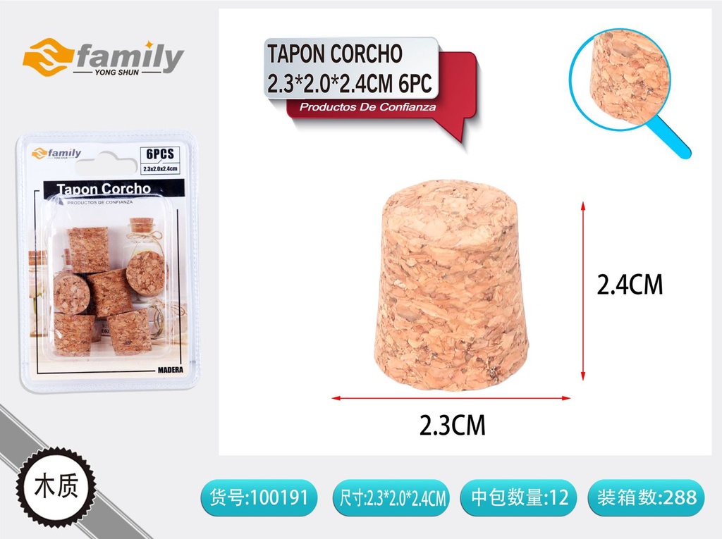 Tapon de corcho 2.3*2.0*2.4 cm - Accesorios de cierre para botellas