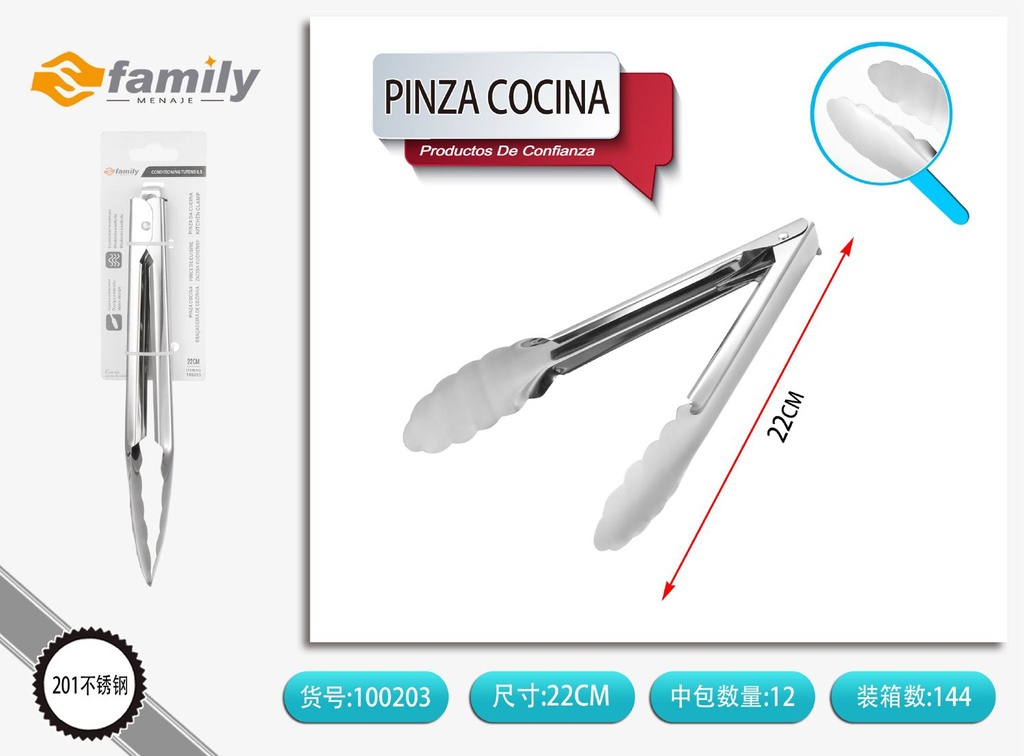 Pinza de cocina 22.8cm para manipulación de alimentos