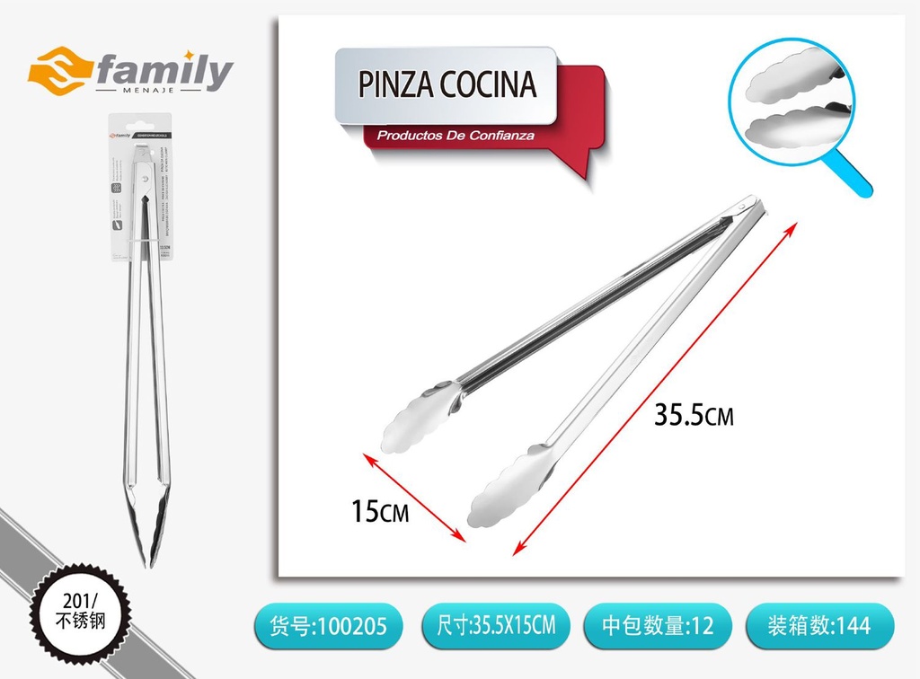 Pinza de cocina de acero inoxidable 35.5cm