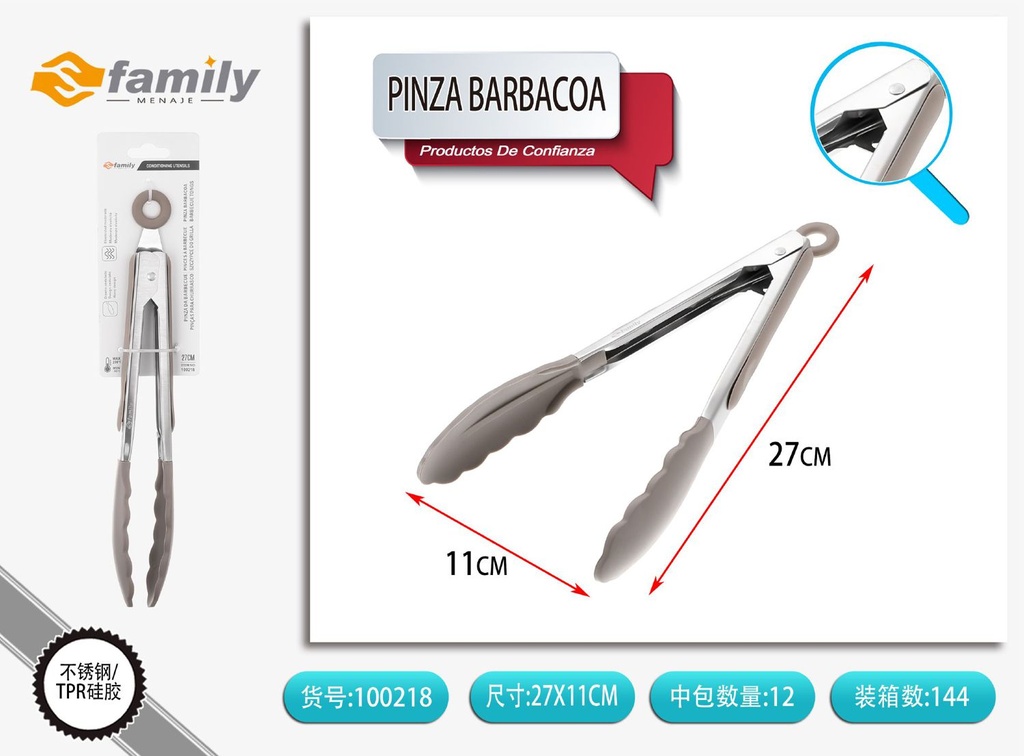 Pinza de silicona para barbacoa 21.5cm para cocina