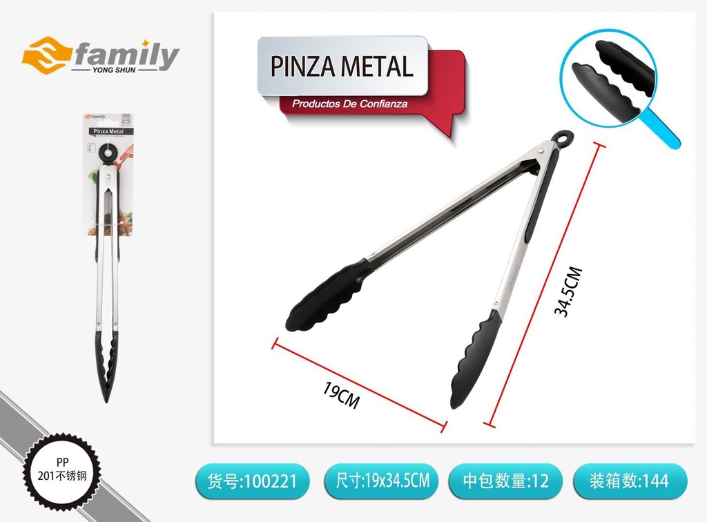 Pinza de metal para alimentos 34.5cm para cocina