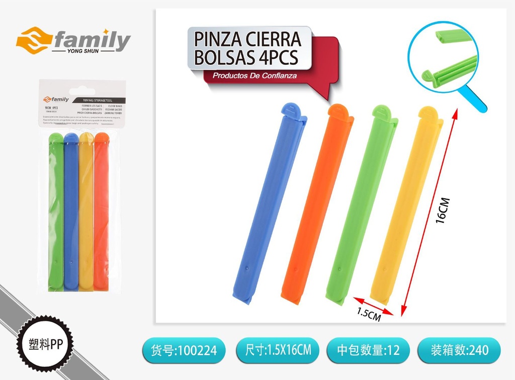 Pinza cierra bolsas 4pcs para cocina