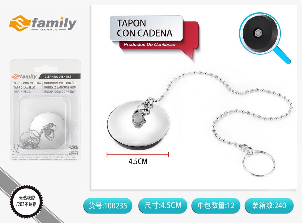 Tapon con cadena 4.5 cm - Accesorios de cocina y desagües