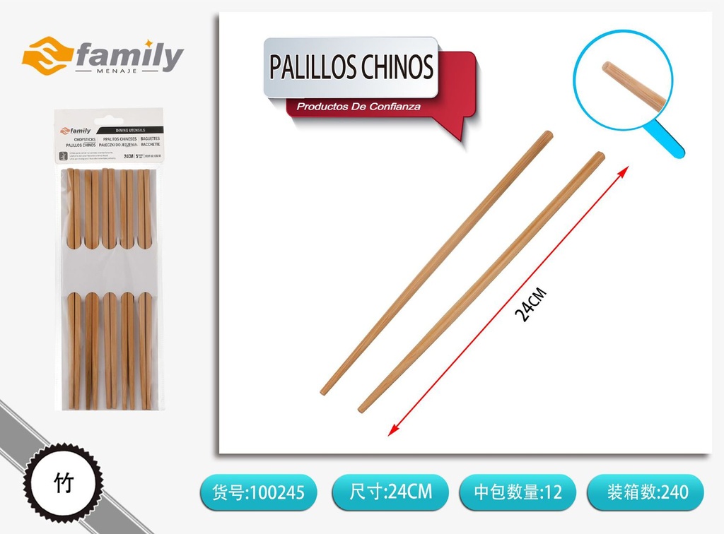 Palillos chinos (5 pares, 24 cm) - Utensilios de cocina