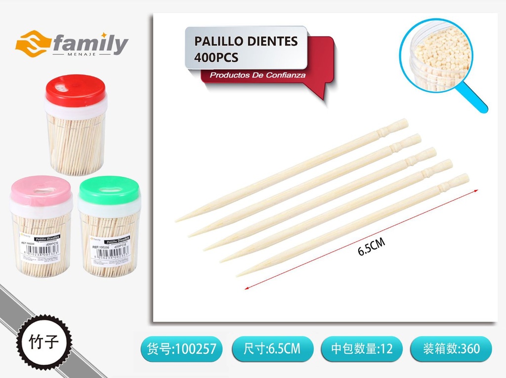 Palillos de dientes de colores 400pcs para cocina y eventos